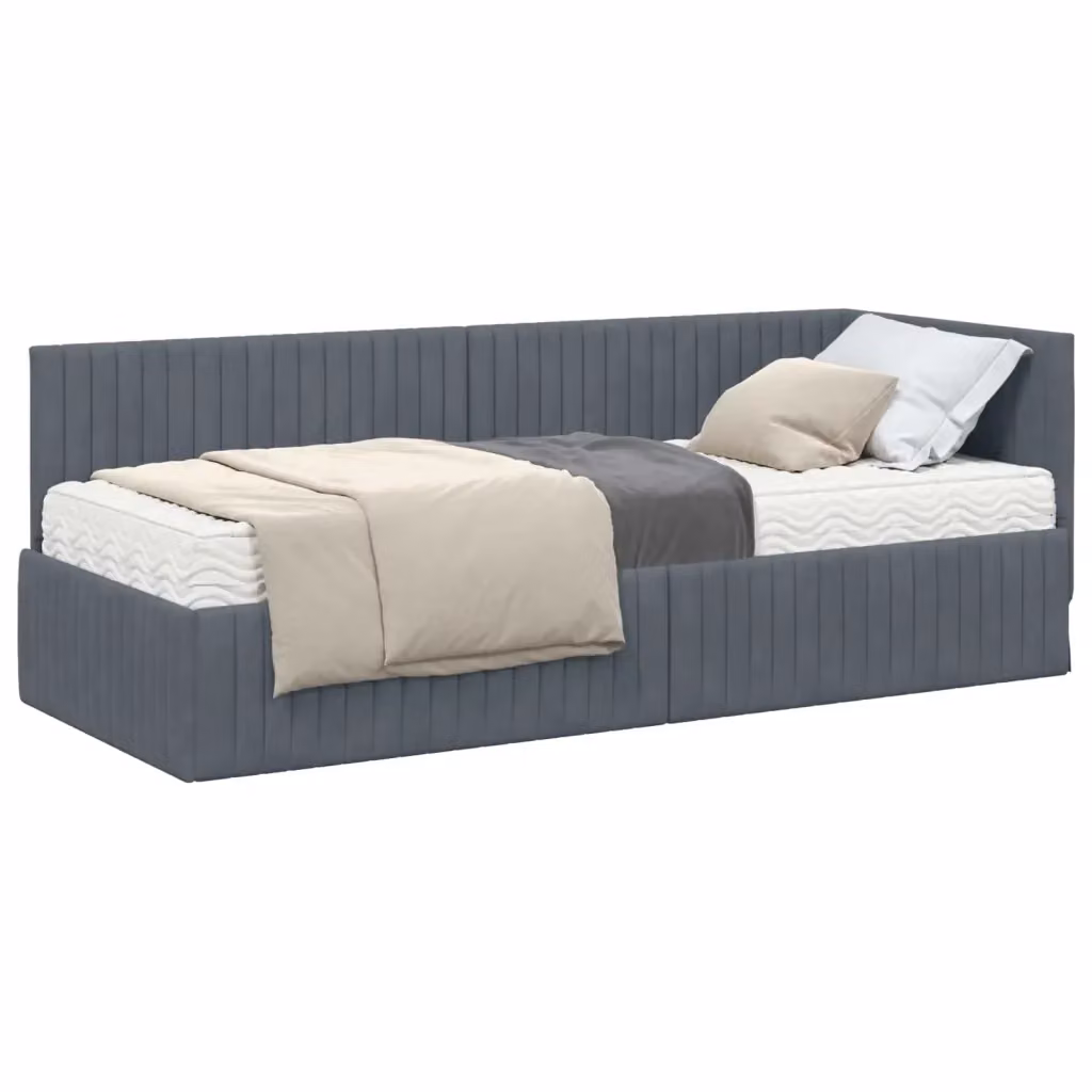 Struttura Letto Angolare con 2 Materassi vidaXL in Velluto Grigio L/P/H: 200 x 80 x 45 cm – 2