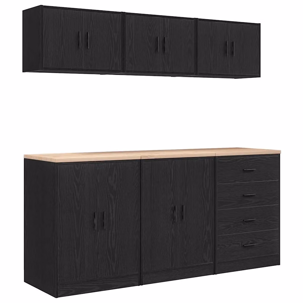 Set di 6 armadi da garage vidaXL in legno multistrato neri con ante, da appendere a parete, L: 85 cm, P: 51 cm, H: 60 cm – 2