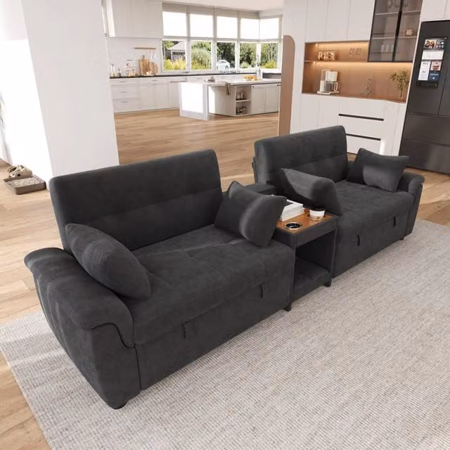 Divano letto estraibile a U REDOM in tessuto grigio con funzione letto e poggiatesta regolabile L: 284 cm, P: 138 cm, H: 89 cm
