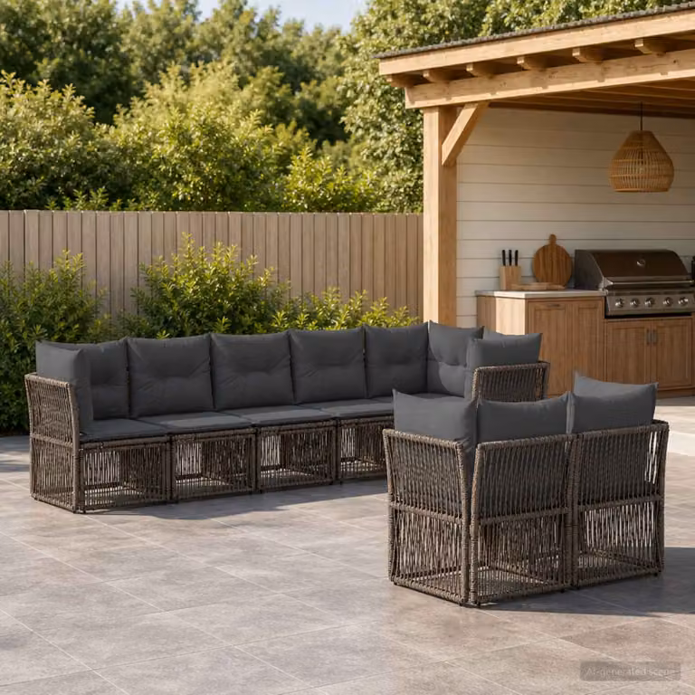 Set Divano da Giardino vidaXL 8 pz Grigio in Polyrattan con Cuscini e Struttura in Acciaio