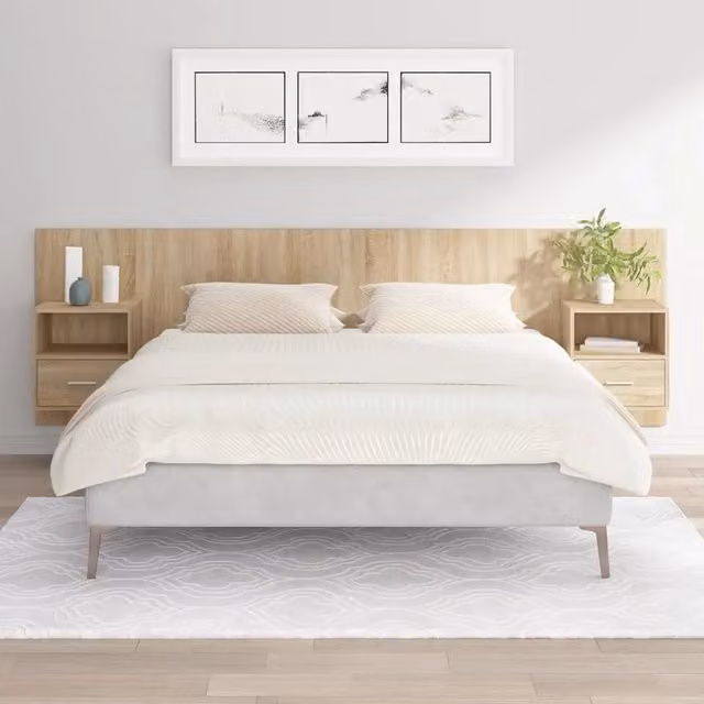 Testiera Letto con Comodini Integrati VIDAXL in Legno Multistrato Rovere Sonoma, L: 160 cm, P: 80 cm, H: 80 cm