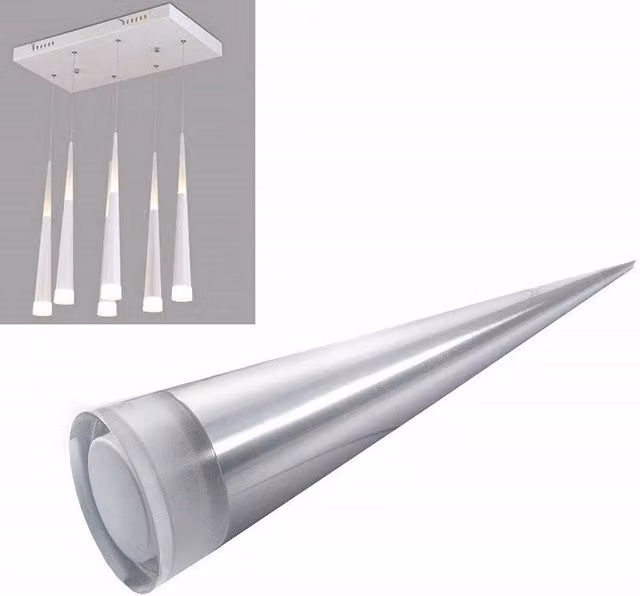 Lampadario a sospensione Trade Shop Traesio con 6 pendenti conici in acciaio color argento e luce LED bianco caldo