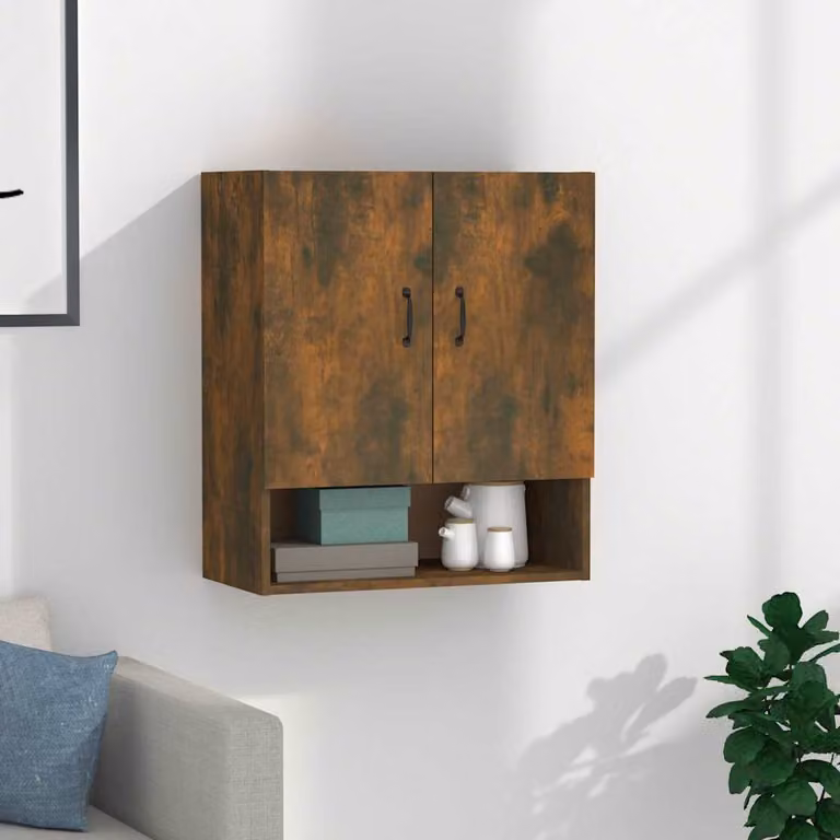 Armadietto a muro vidaXL in legno MDF Rovere Fumo con ripiani interni e ante a battente, L 60 cm x P 31 cm x H 70 cm
