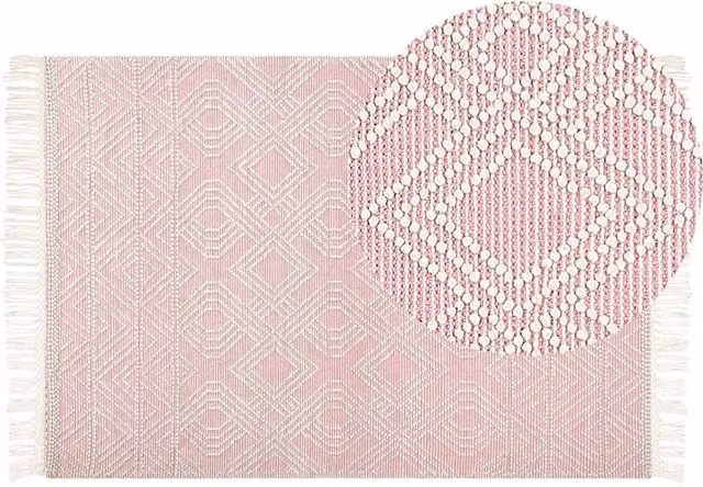Tappeto in lana rosa pastello bianco 160 x 230 cm con motivo geometrico nappe soggiorno camera da letto