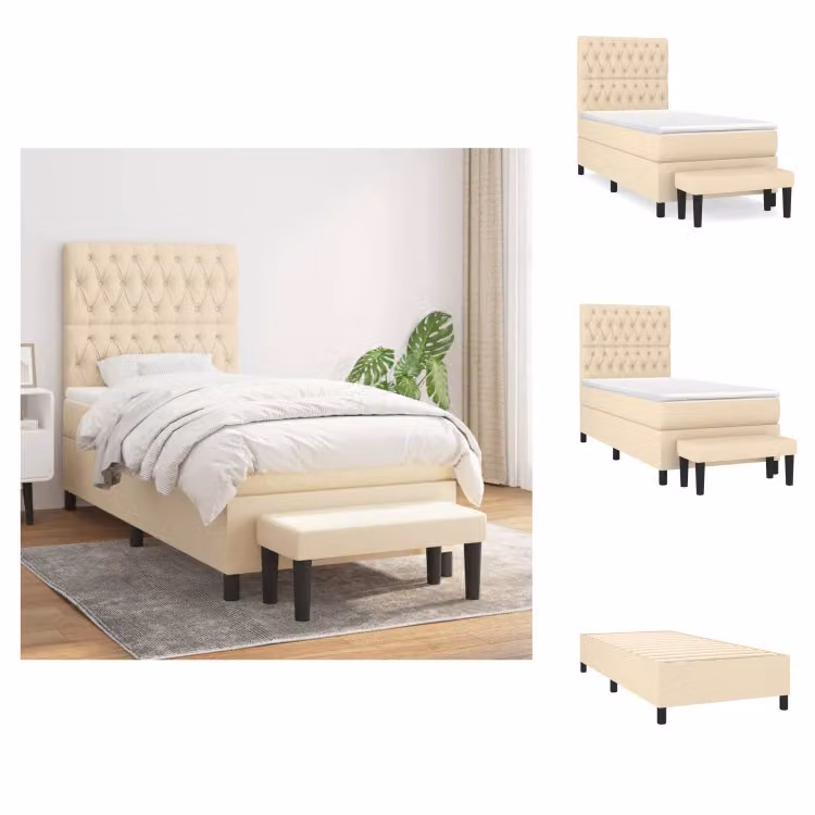 vidaXL Letto a molle con materasso crema 100x200 cm in tessuto - Letti e strutture letto