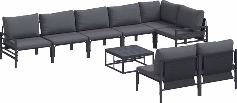Set Divano da Giardino con cuscino 9 pcs Nero Acciaio