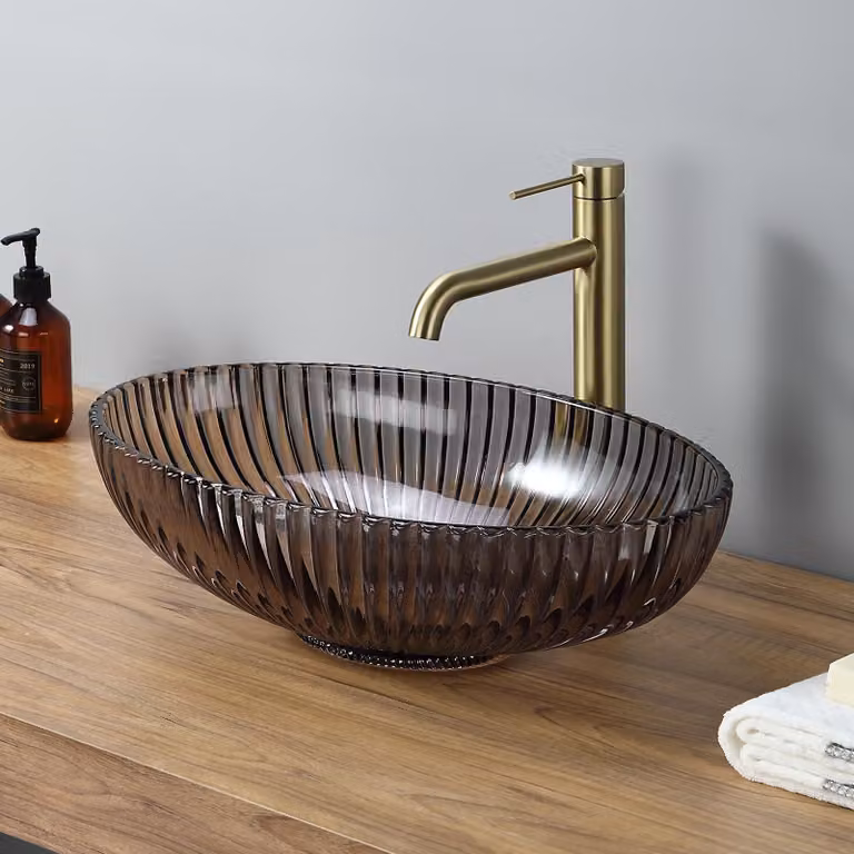 Lavabo da appoggio ovale in vetro colorato, dimensioni 51x35x15,5 cm