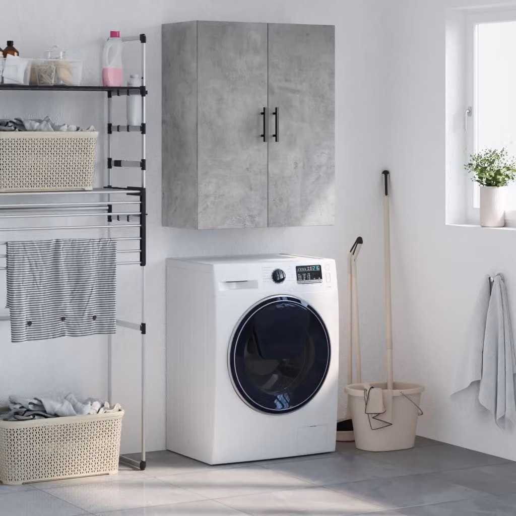 Mobile a parete vidaXL moderno in MDF con ante a battente, Grigio Cemento, L: 69,5 cm, P: 34 cm, H: 90 cm