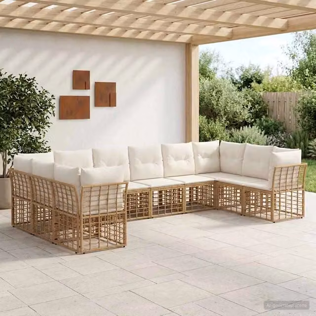 Set di divani da esterno 10-Posti Naturale e Bianco Crema 3437554