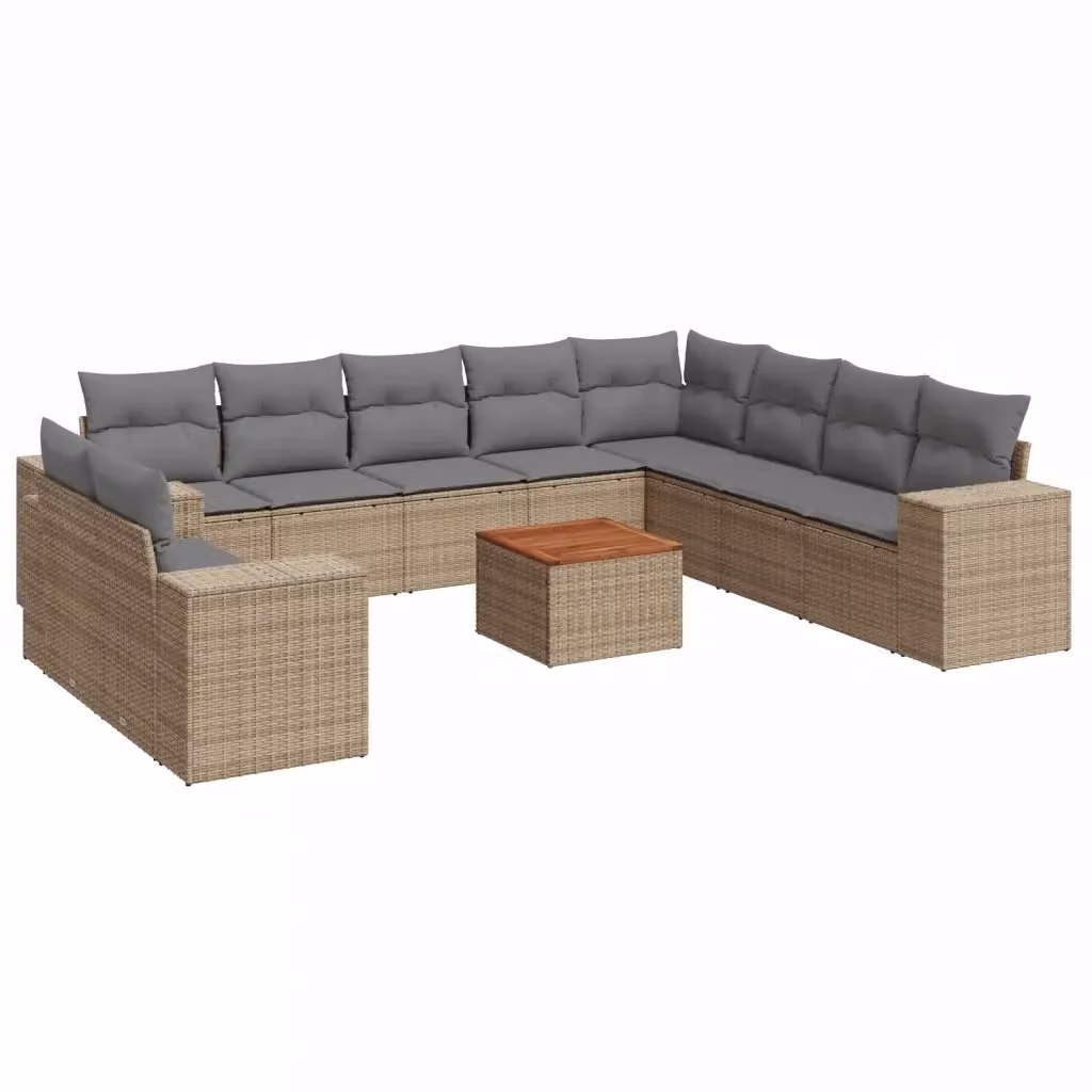 Set di divani da giardino VIDAXL in polyrattan con cuscini beige, composizione a L da 11 pezzi – 2