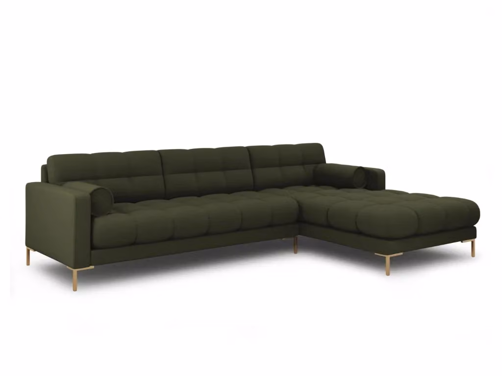 Divano angolare destro Bali di Cosmopolitan Design, 5 posti in tessuto verde e oro con cuscini inclusi, L 293 cm x P 185 cm x H 75 cm – 2
