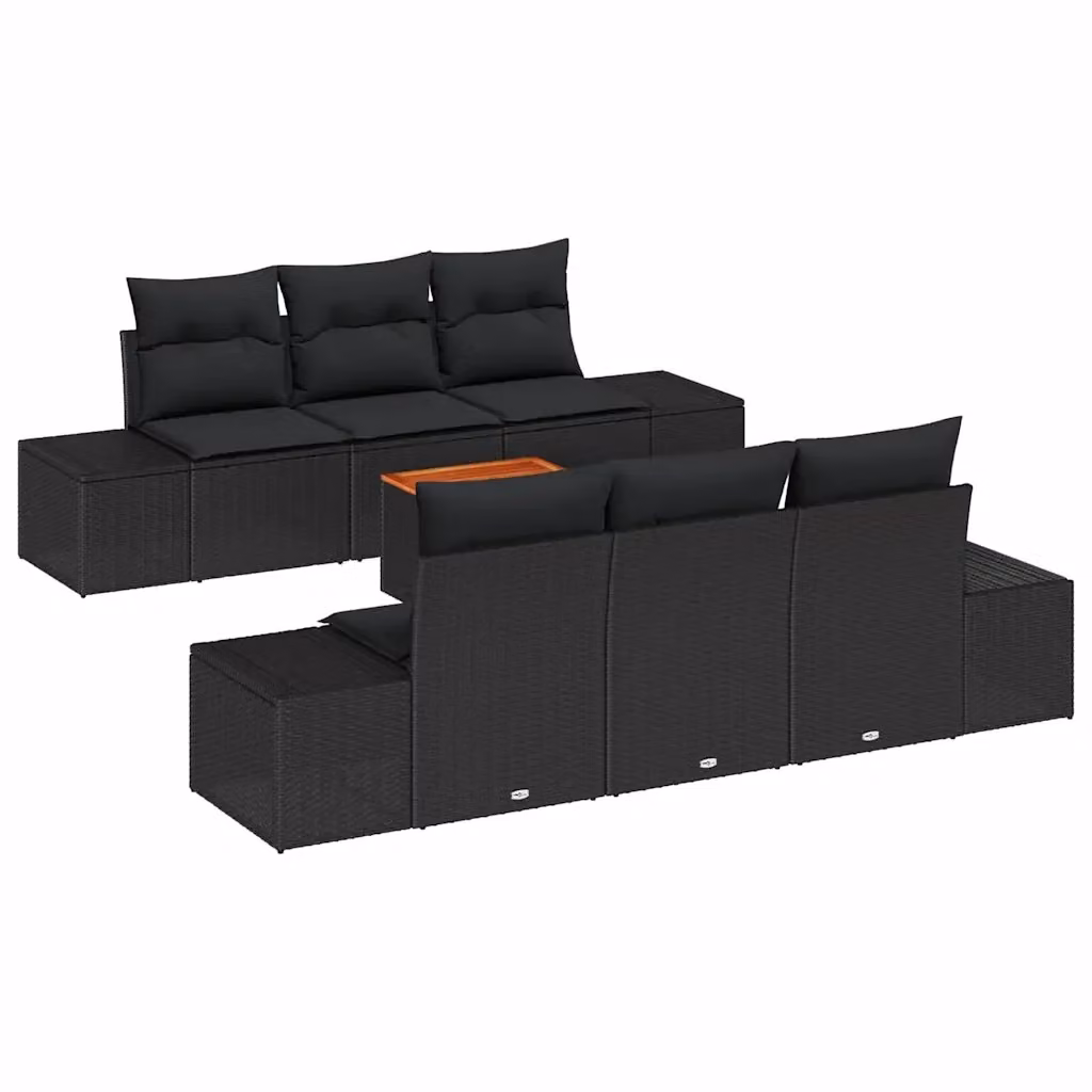 Set Divano da Giardino vidaXL 7 Pezzi Nero con Cuscini e Tavolino in Polyrattan e Acciaio – 2