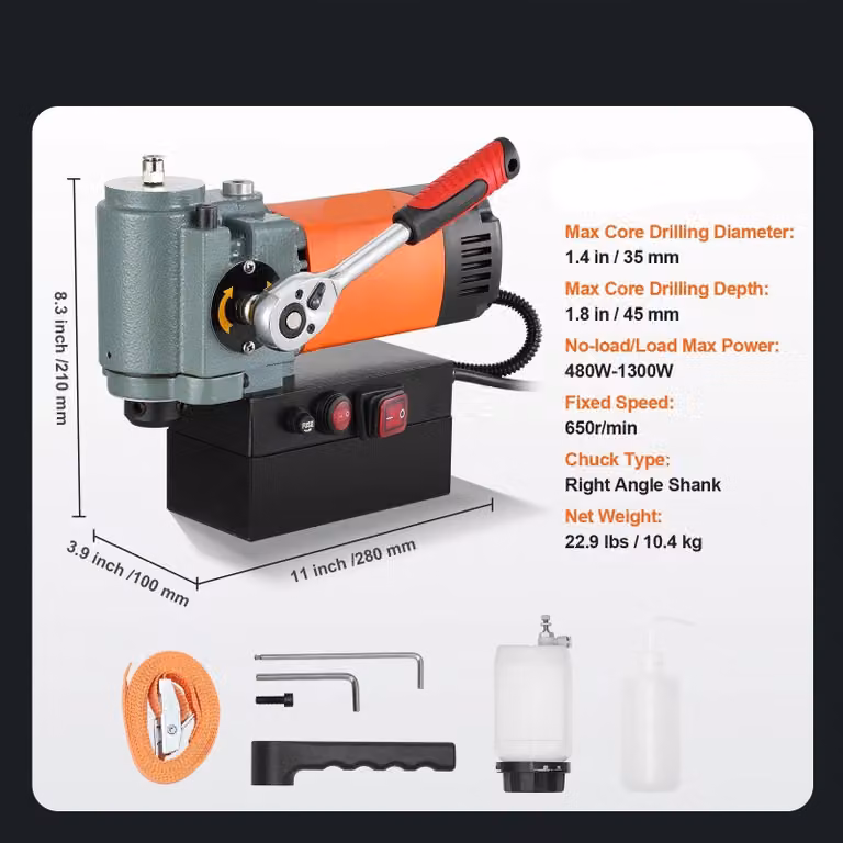 Trapano magnetico compatto e preciso - Motore da 1300W - Diametro massimo di foratura: 35 mm