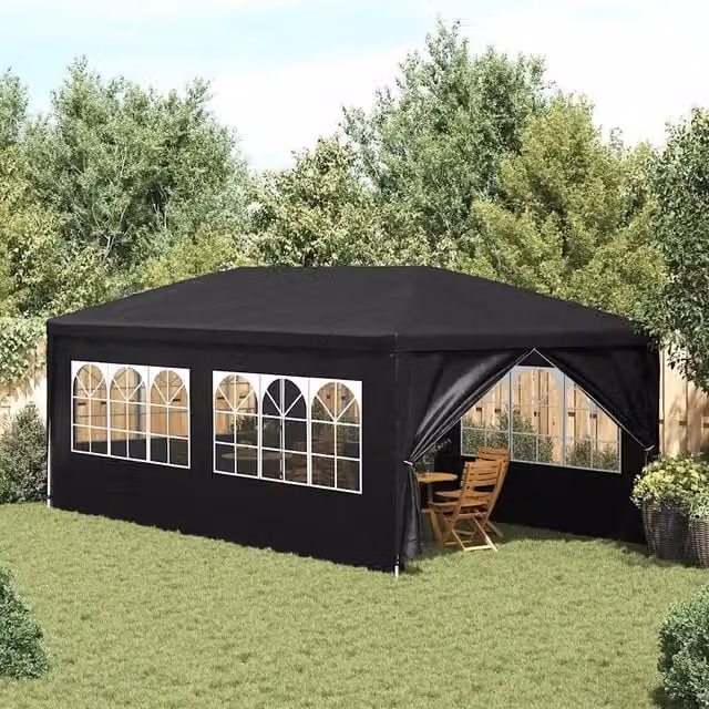 Tenda Gazebo per Feste Antracite con Finestra in Poliestere e Acciaio L: 600 cm, P: 300 cm, H: 255 cm