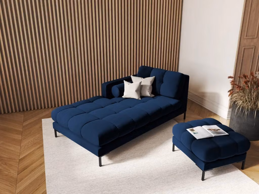 Chaise longue sinistra Bali di Cosmopolitan Design in velluto blu reale con struttura in metallo e cuscini inclusi L/P/H: 164 x 102 x 75 cm – 2