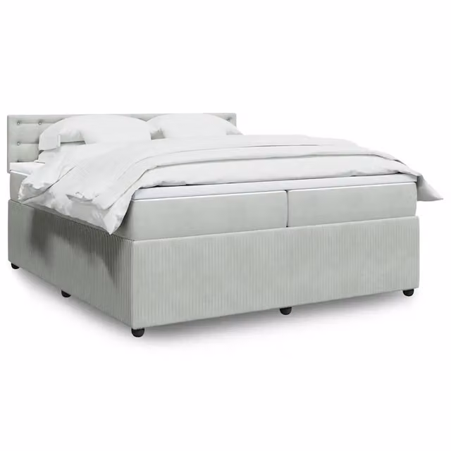 Letto a molle con materasso ibrido vidaXL in velluto grigio e bianco 200 x 200 cm