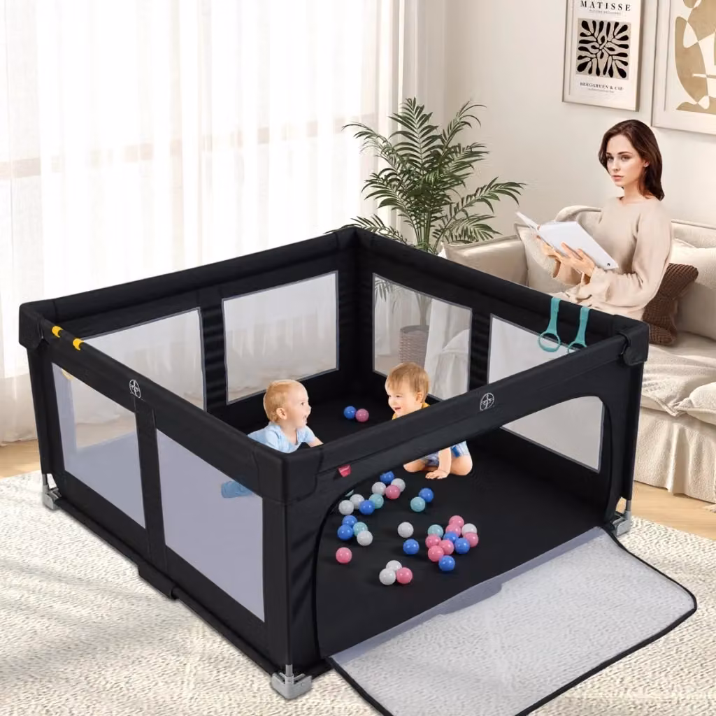 Recinto pieghevole per bambini con cancello a cerniera Nero L/P/H: 150 x 150 x 66 cm – 2