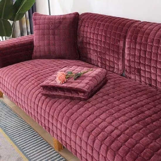 Divano ad angolo a forma di L, dalle linee sinuose, con protezione per animali domestici, rivestimento antiscivolo, imbottitura estremamente morbida, colore rosso vino, 70 x 180 cm.