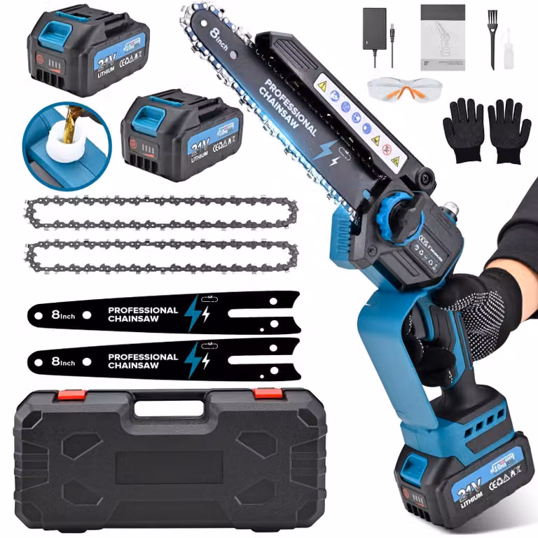 Troncatrice elettrica portatile da 8000mAh, 21V, con batteria - Potenza: 1200W - Lunghezza catena: 8 pollici - Ideale per giardinaggio e lavorazione del legno