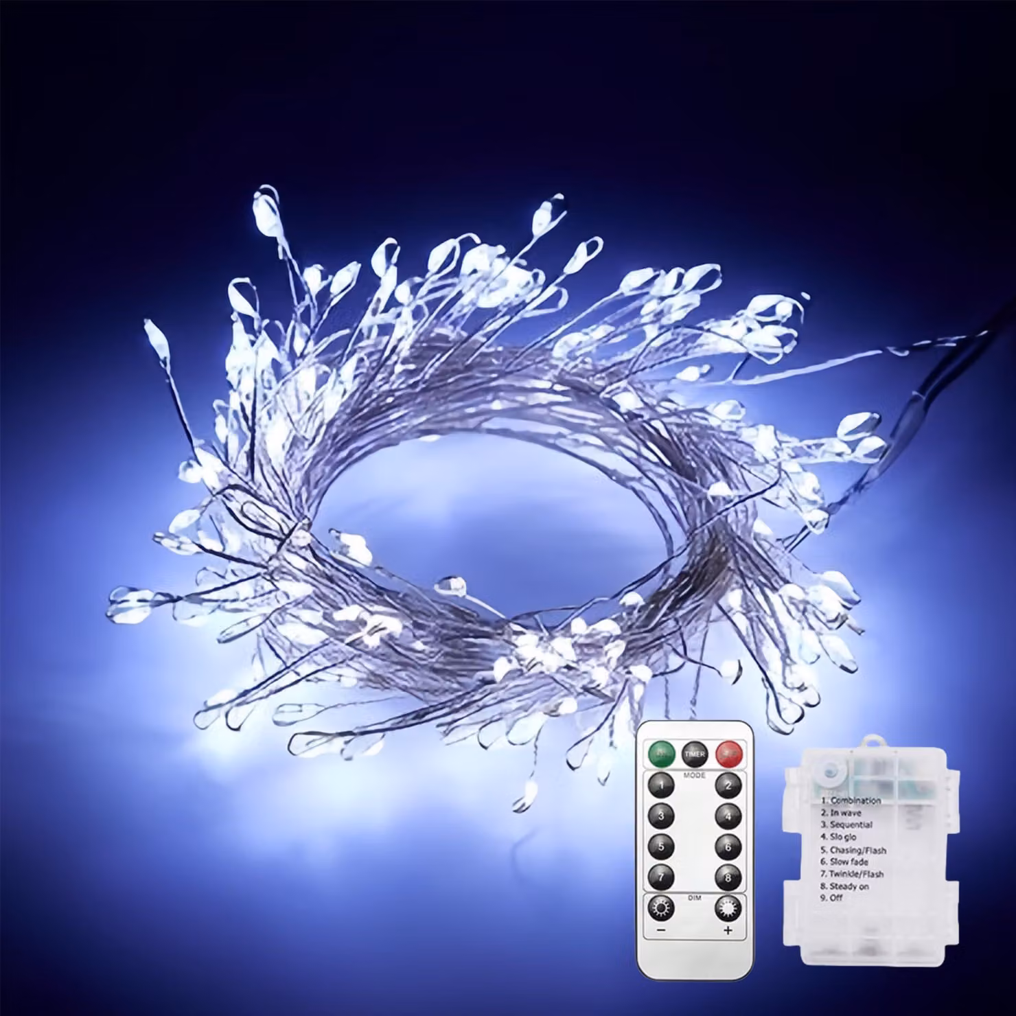Catena luminosa, confezione da 2, 200 LED bianco caldo, lunghezza 6 metri, con telecomando