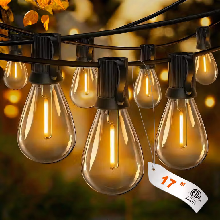 Catena luminosa da 17 metri, con 25 luci LED dimmerabili, luce bianco caldo, grado di protezione IP65