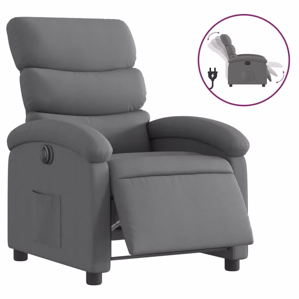Poltrona Reclinabile Elettrica vidaXL in Tessuto Grigio con Braccioli e Funzione Auto-Return – 2