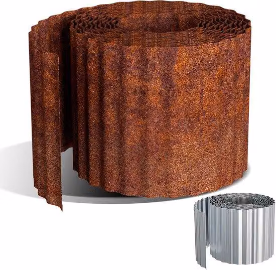 Bordura da giardino in acciaio zincato 45 m x 15 cm, bordura flessibile per prato da 0,3 mm, bordura color argento per giardini e aiuole, con sfumature rossastre