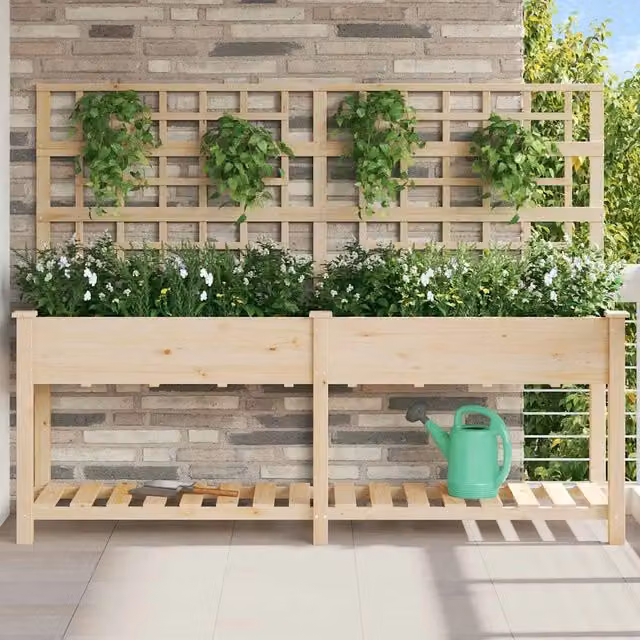 Vaso da giardino con lo scaffale-Fioriera con Mensola Esterno-Contenitore per Piante Beige 203,5 x 54 x 152,5 cm