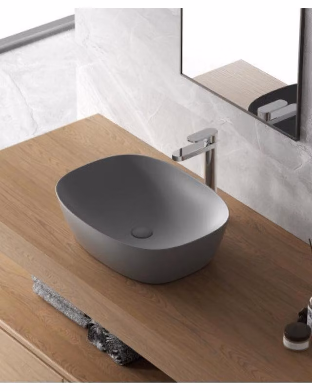 Lavabo a ciotola 50x38 Round grigio opaco in Vetroceramica