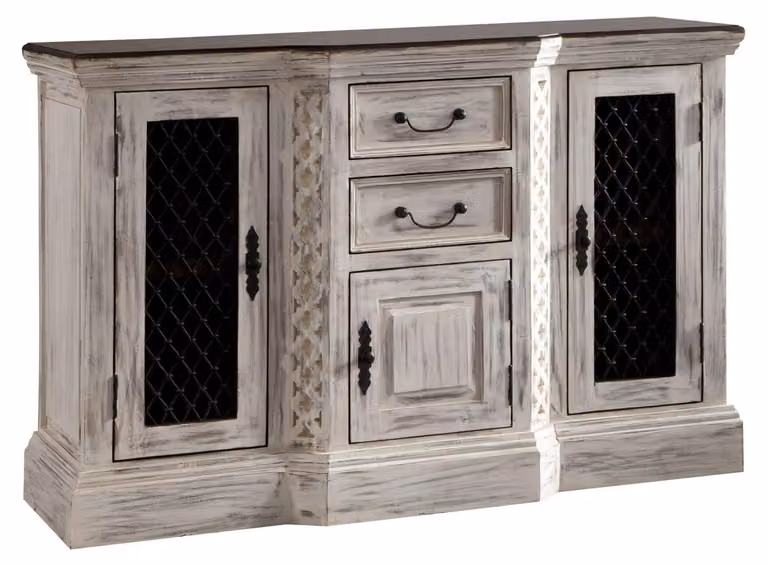 MASSIVMOEBEL24 | credenza in legno di mango / acacia 135x50x90 bianco cerato CASTLE-ANTIK #215