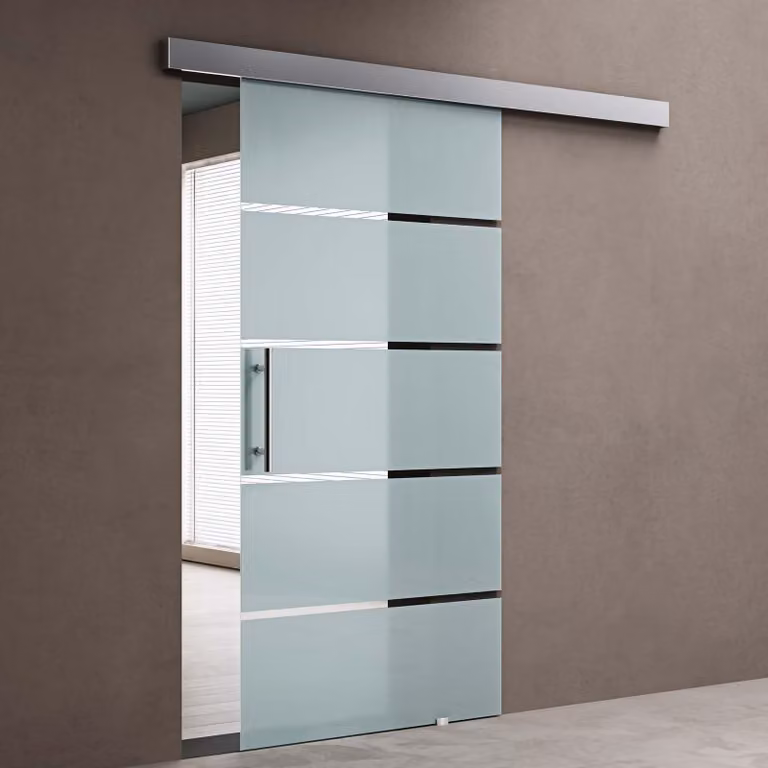 doporro Porta Scorrevole in Vetro Temperato 8 mm Opaco a Strisce, Trasparente, con Binario in Alluminio Cromato, 102,5x205 cm Amalfi13