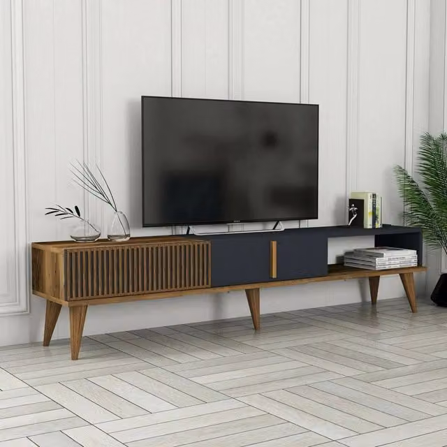 Mobile porta TV Jakuchu DMORA, Credenza da soggiorno moderna in Noce e Antracite, L: 180 cm, P: 40 cm, H: 35 cm – 1
