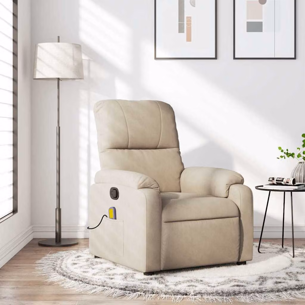 vidaXL Poltrona Reclinabile Relax in Microfibra Beige con Braccioli L: 75,0 cm, P: 103,5 cm, H: 89,5 cm