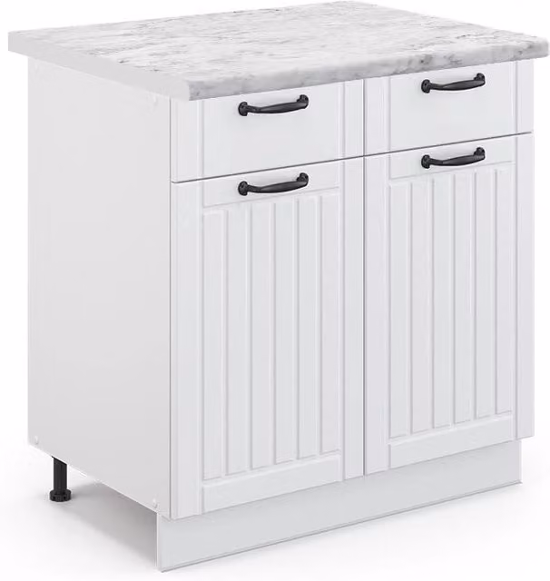 Mobiletto base per cucina Fame-Line Bianco rustico/Bianco 80 cm, PL Marmo Vicco