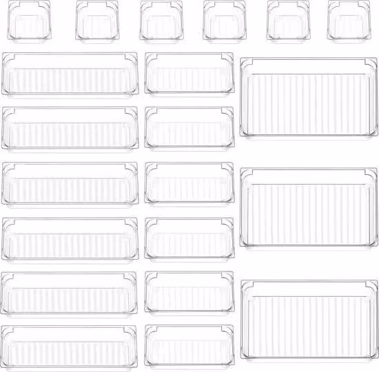 Organizzatore di Cassetto Trasparente in Plastica con Divider per Cucina e Bagno