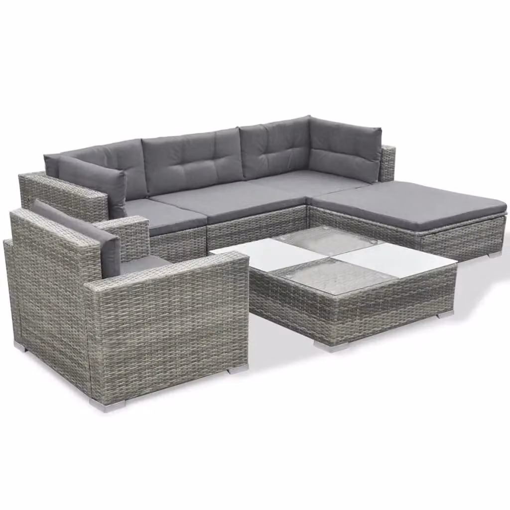 Set di mobili da giardino Outsunny in resina intrecciata grigia con cuscini, composto da 6 pezzi con struttura in metallo e design moderno a forma di U – 2