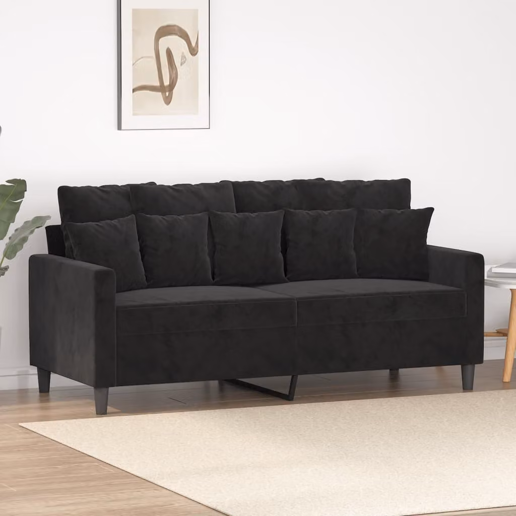 Divano esclusivo a 2 posti, colore nero, 140 cm, in velluto