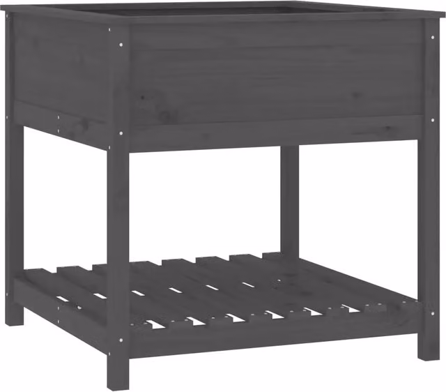 Fioriera DESIGN IN in legno massello di pino con mensola, grigia, L: 82,5 cm, P: 82,5 cm, H: 81 cm