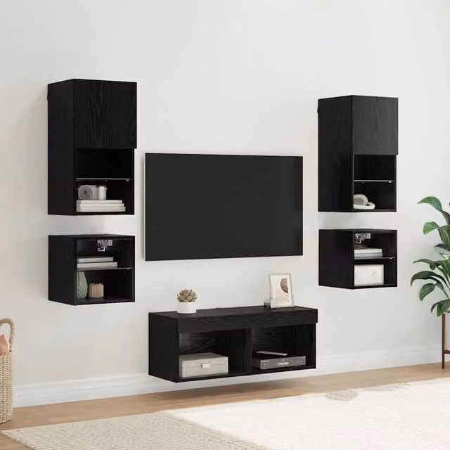 Unità per TV a Muro 8 pz Rovere Nero Legno ingegnerizzato 3402922