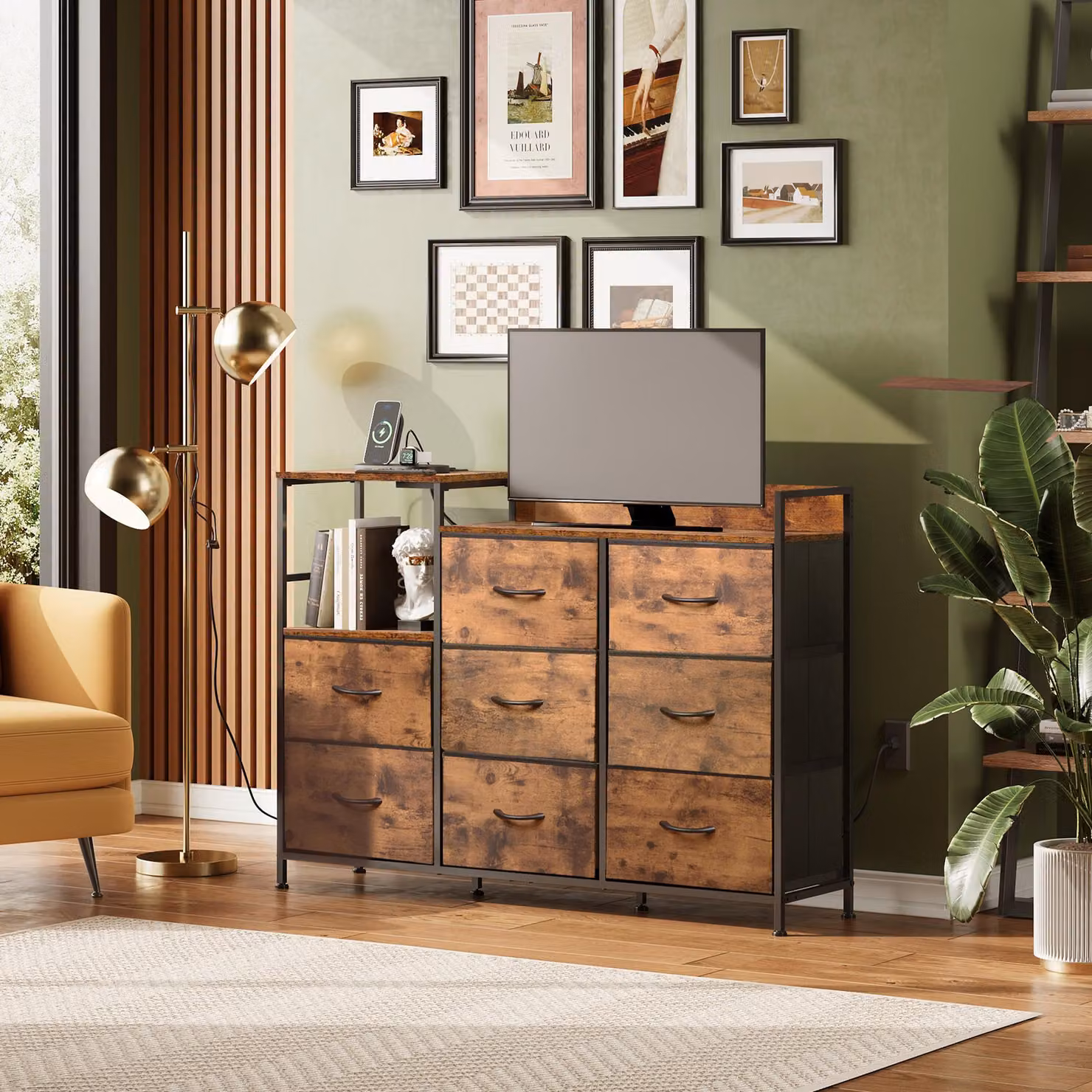 Comò Aosom con 8 cassetti in legno e MDF, Marrone rustico, L: 119,5 cm, P: 29,8 cm, H: 86,1 cm – 2