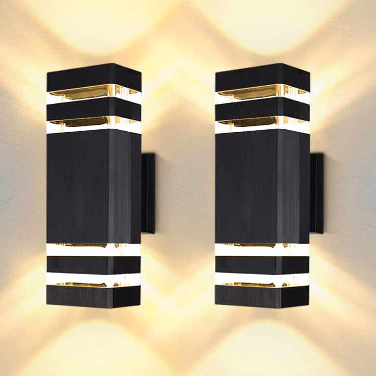 Apparecchi di illuminazione per esterni, grado di protezione IP65, a forma quadrata, attacco GU10, colore nero, set da 2