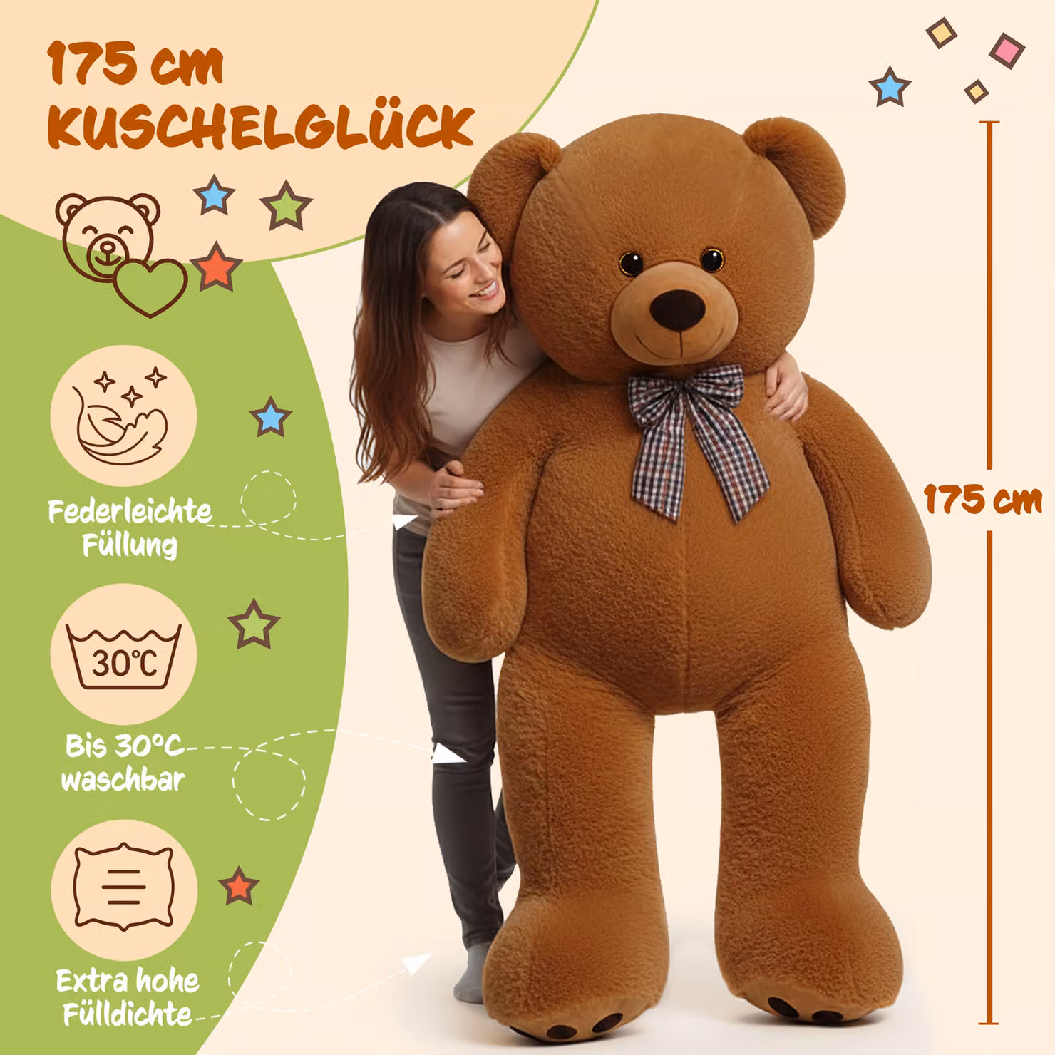 Peluche Orsacchiotto XXL DEUBA marrone, Altezza: 175 cm – 4