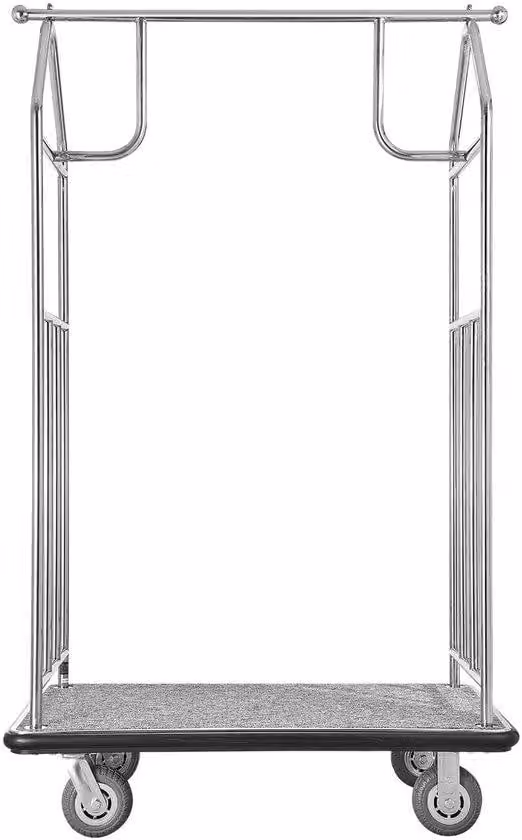 Carrello portabagagli in acciaio nero, con una capacità di carico di 363 kg, tappeto grigio, pneumatici in gomma da 15 cm, ideale per hotel, resort e appartamenti