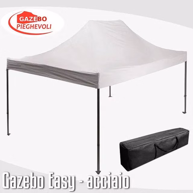 Gazebo 3x4,5 m bianco pieghevole portatile estendibile richiudibile estensibile acciaio SENZA laterali per fiere eventi stand chiosco tenda tendone mercato mercatino