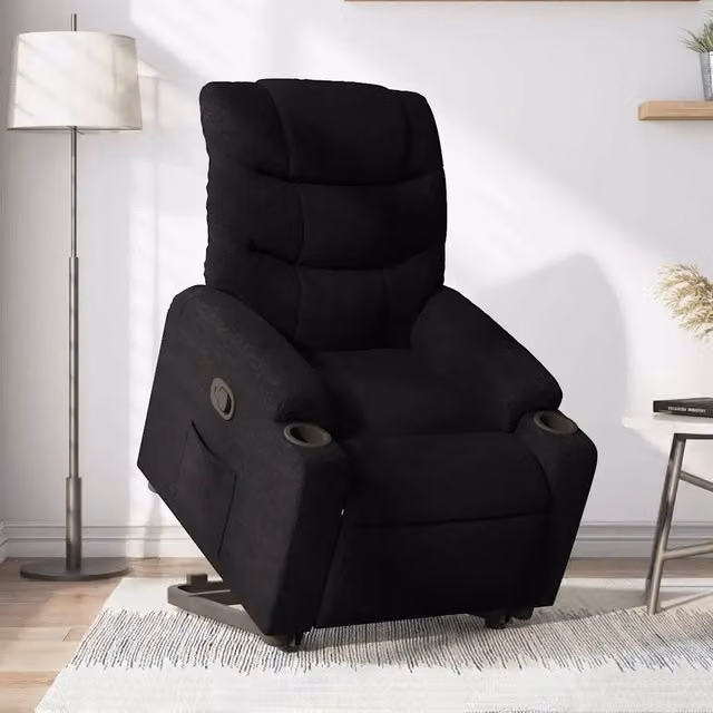 Poltrona Alzapersona Reclinabile vidaXL Nera in Tessuto con Assistenza Elettrica per Senior – 1