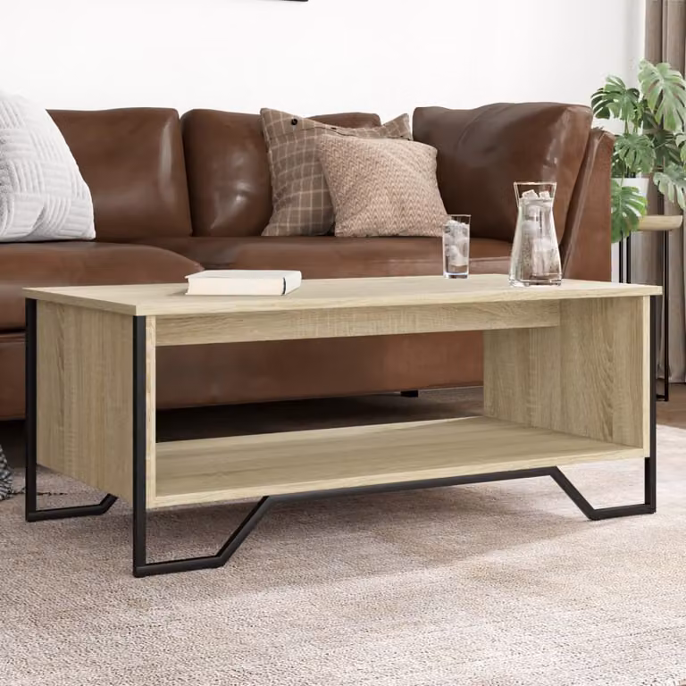 vidaXL Tavolino da Salotto Moderno in Legno e Metallo, Rovere, L: 100 cm, P: 51 cm, H: 40 cm