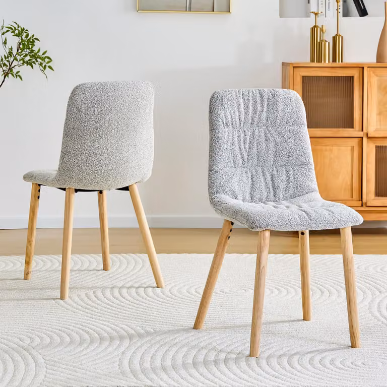 Set di 2 sedie da pranzo, design plissettato, gambe in legno massello, rivestimento in tessuto, altezza 88 cm, stile nordico (grigio chiaro, legno)