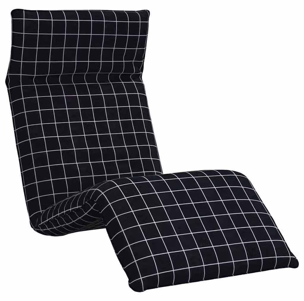 Lettino Pieghevole Quadri Neri 175x54x8,5 cm in Tessuto Oxford