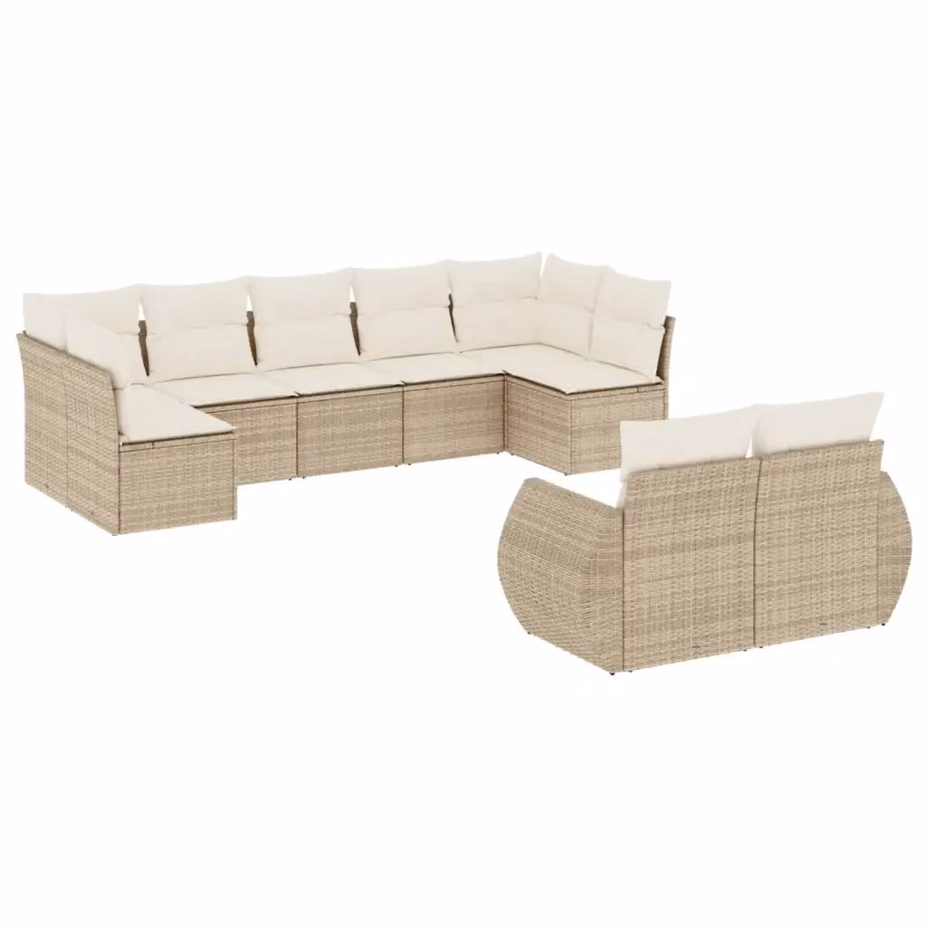 Set Divano da Giardino VIDAXL a Forma di U in Polyrattan con Cuscini Beige, 9 Pezzi – 2