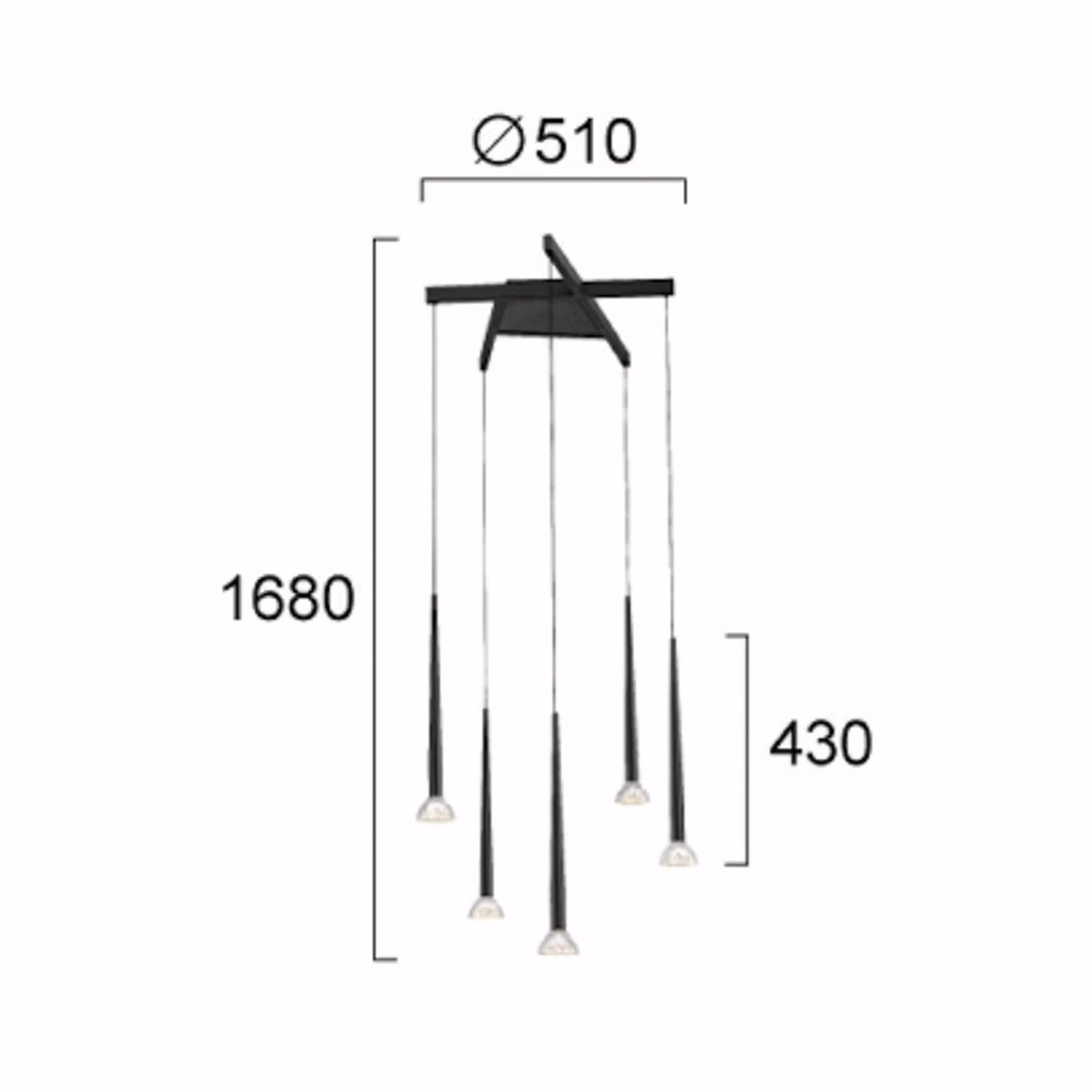 Viokef Lampada LED a sospensione Rina, nera/trasparente, Ø 51 cm, metallo, 5 luci. Rina, Nero, Soggiorno / Sala da pranzo, Metallo, Moderno
